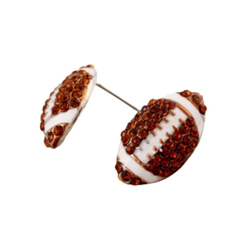 New! Football Stud Crystal Earrings 18k Gold Plated backs